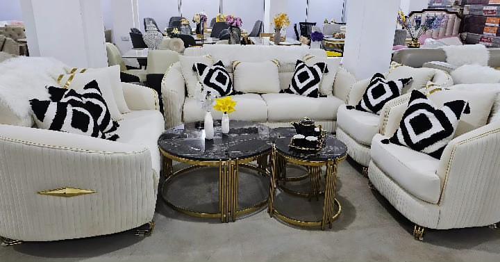 White Gold Detail Sofa Set