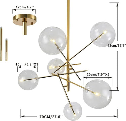 Mid Century 6-Light Sputnik Chandelier - KCO Lighting Bubble Glass Fixture