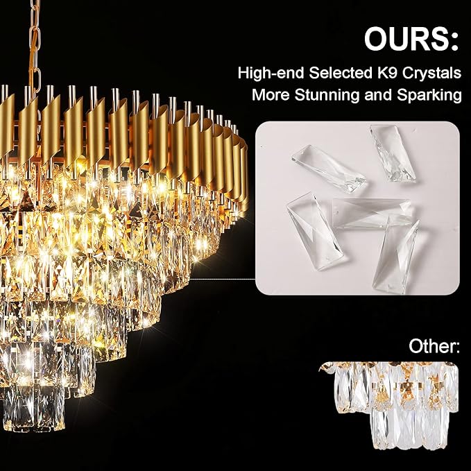 Luxury Gold Crystal Chandelier - Modern 30" Round 6-Tier Design