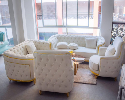 Classic Vintage White Button Sofa Set